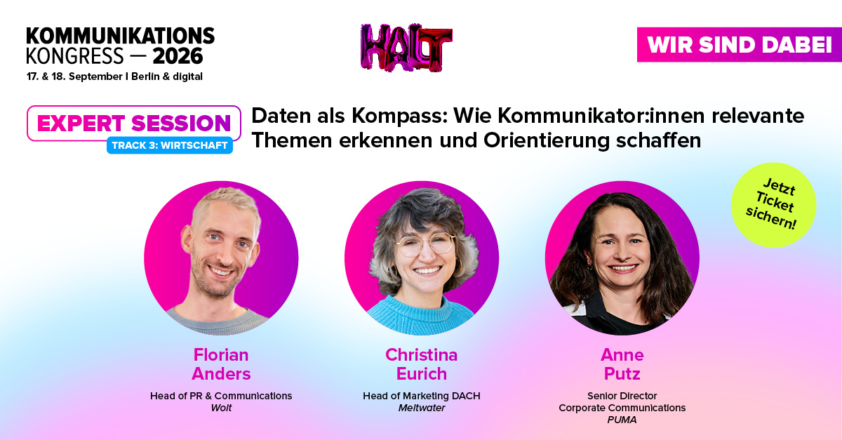 Speaker Bild zur Panel-Diskussion beim Kommunikationskongress mit Florian Anders, Anne Putz und Christina Eurich